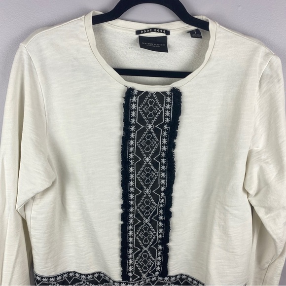 SCOTCH & Soda White Black Embroidered Sheer Detail Sweater Small - Picture 4 of 16